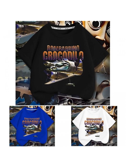 Maglia Brainrot T-shirt Manica Corta Cotone Bombardino Crocodilo Meme CROCOD01